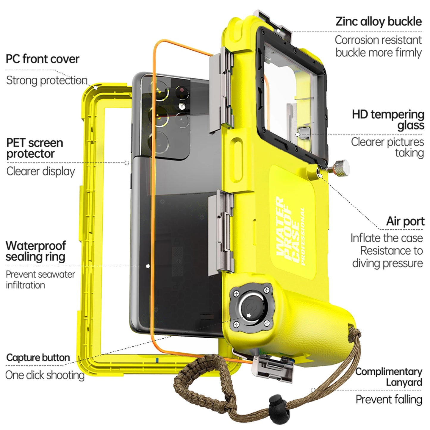 Multi-functional, durable, waterproof, 15m/50ft, universal 6.9 inch waterproof phone case, IP68, professional diving photography