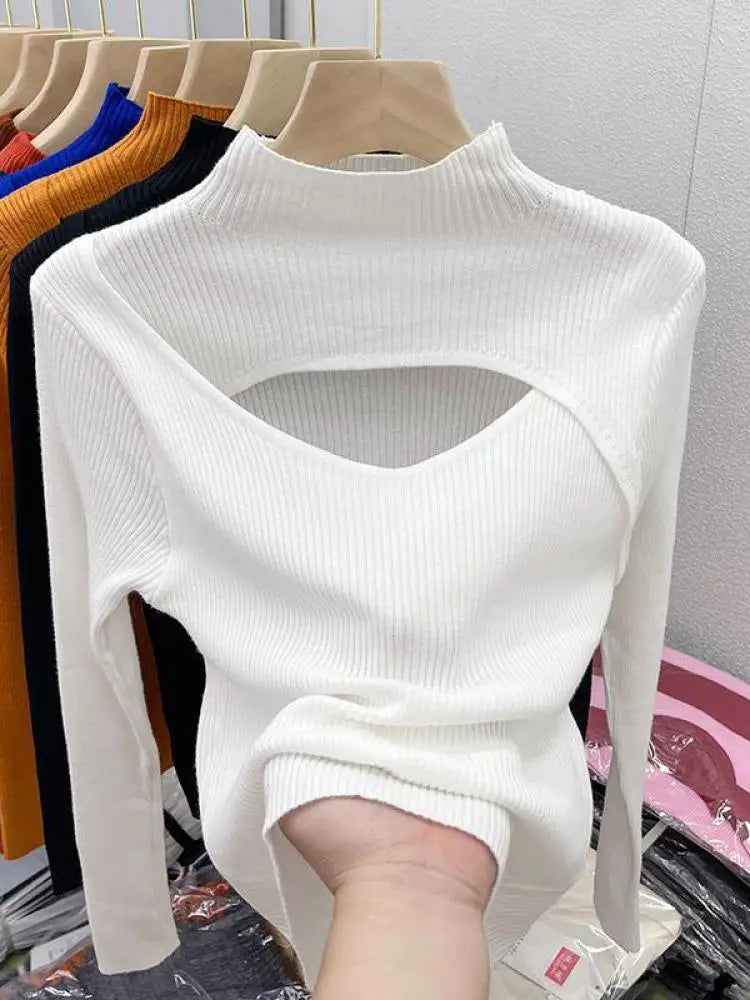 2025 Autumn Winter Sexy Hollow Out Women Sweaters Tops Slim Vintage Jumper Soft Warm Pull Female Casual Pullover Knitted Sweater
