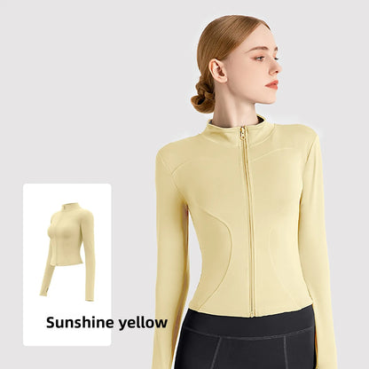 New Jacket Women Yoga Wear Ladies Coat Round High Elasticloose Exercise Yoga Fitness Long Sleevestand-up Collar Yoga Tops Thin