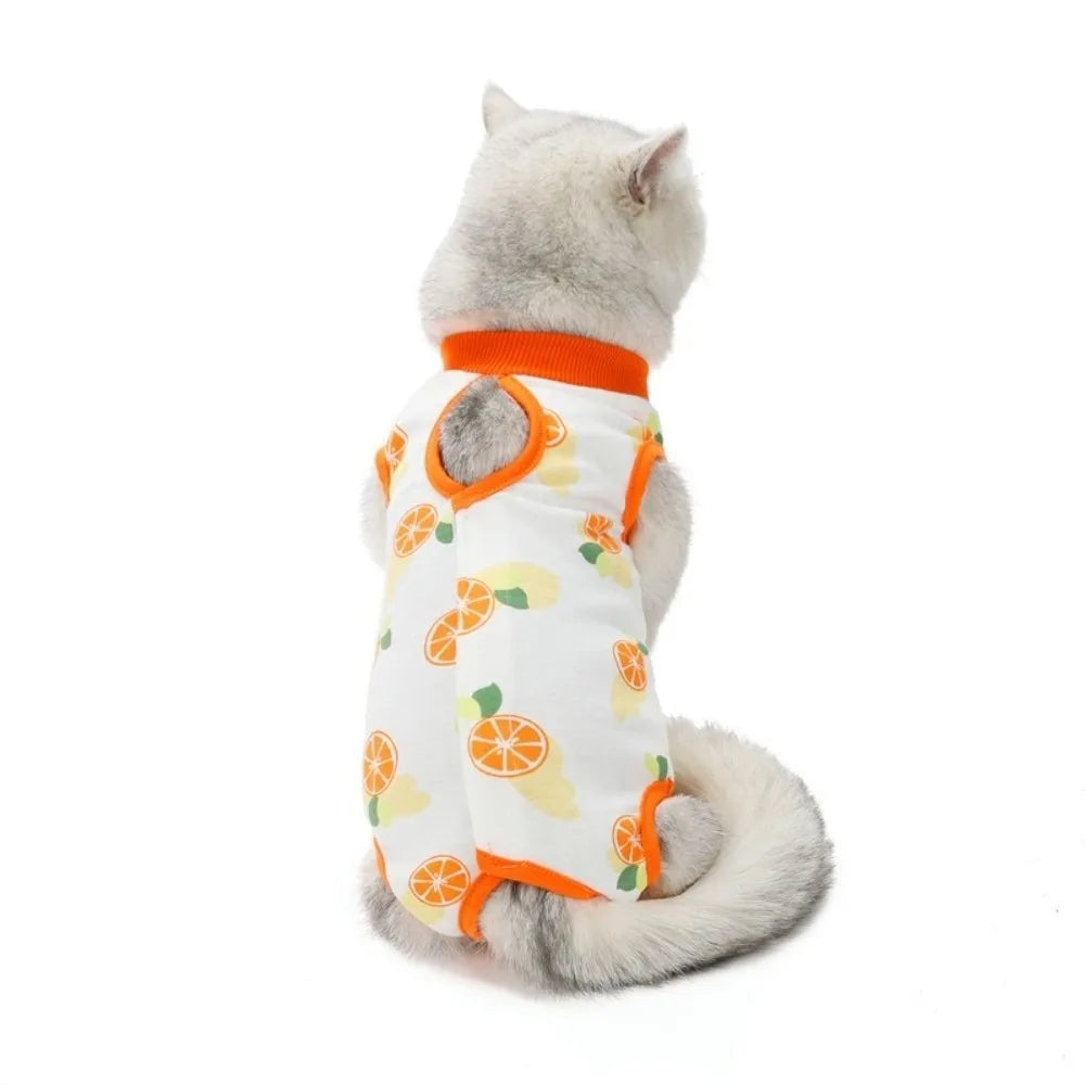 Fruit Printed Cat Recovery Clothing High Elasticity Breathable Pet Anti-Licking Vest Soft Comfortable Pet Weaning Suit