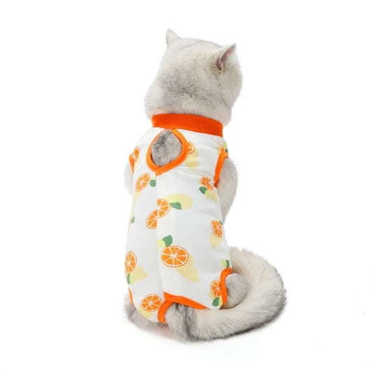 Fruit Printed Cat Recovery Clothing High Elasticity Breathable Pet Anti-Licking Vest Soft Comfortable Pet Weaning Suit
