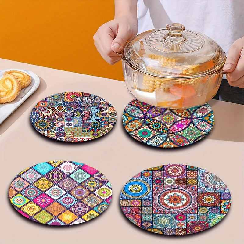 Set of 4 Mandala Wooden Placemats-Durable,Heat-Resistant, Non-Slip and Easy to Clean-Perfect for Home,Office, Party and Festival