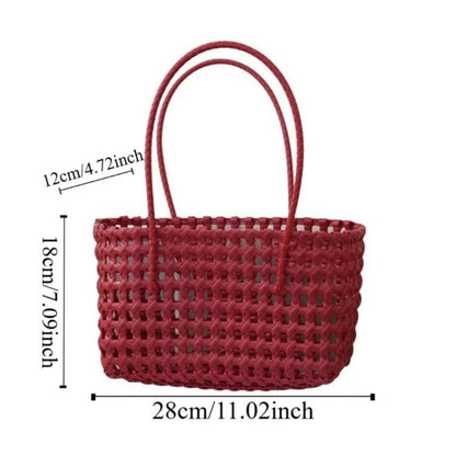 1pcs Plastic Hollow Weave Bag Countryside Style Large Capacity Beach Tote Bag Bucket Bag Bohemian Style Woman PVC Handbag Summer