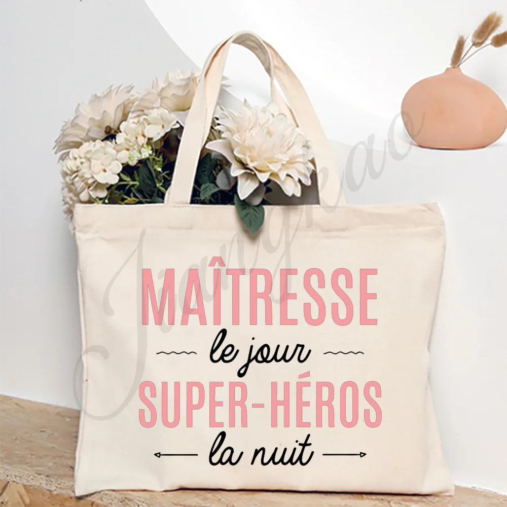 Thank You Teacher French Print Women Shoulder Bag CanvasShopping Bags Female Handbags Reusable Tote Bag Best Gifts for Maitresse