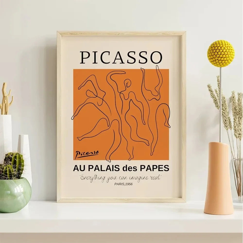 Modern Gallery Wall Art  Picasso Bauhaus Orange Exhibition Canvas Painting Posters for Living Room Home Decor  Stylish Prints fo