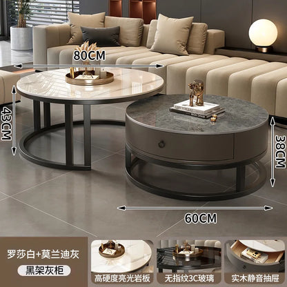 Round edge rock slab coffee table Hakka simple modern small apartment light luxury household small tea table