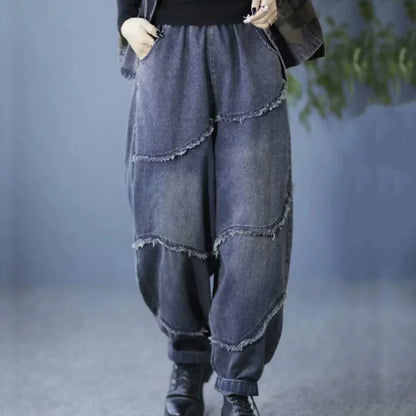 Amax luluE Spring Fashion Denim Pants Womens Vintage 2024 Classic Jeans Ladies Leisure Loose Harem Trousers Females Streetwear