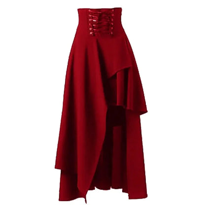 High Low Skirt Gothic Punk Lace Up Cincher Maxi Skirt Rock Hippie Pirate Draped Outfit Halloween Costume For Women