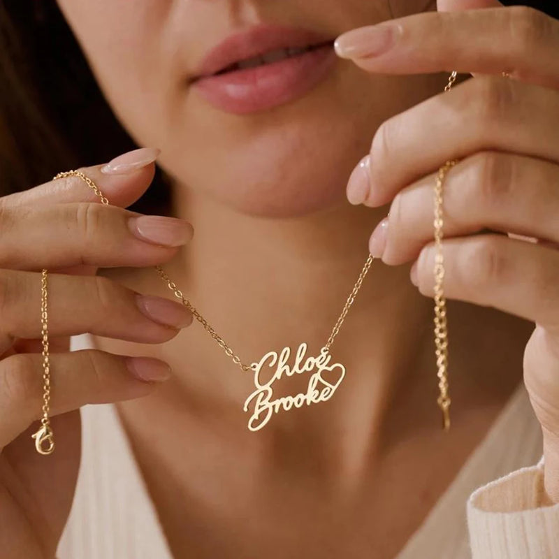 Personalized double name necklace with heart shape, Customized name necklace, Couple necklace, Mother necklace