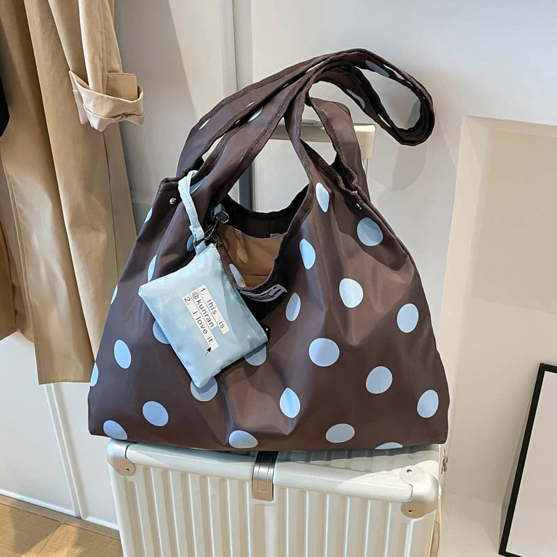 Nylon Dots Zipper Large Capacity Casual Tote Bag 2026 New Korean Style Versatile Bags Sweet Daily Commute Fashion Shoulder Bags