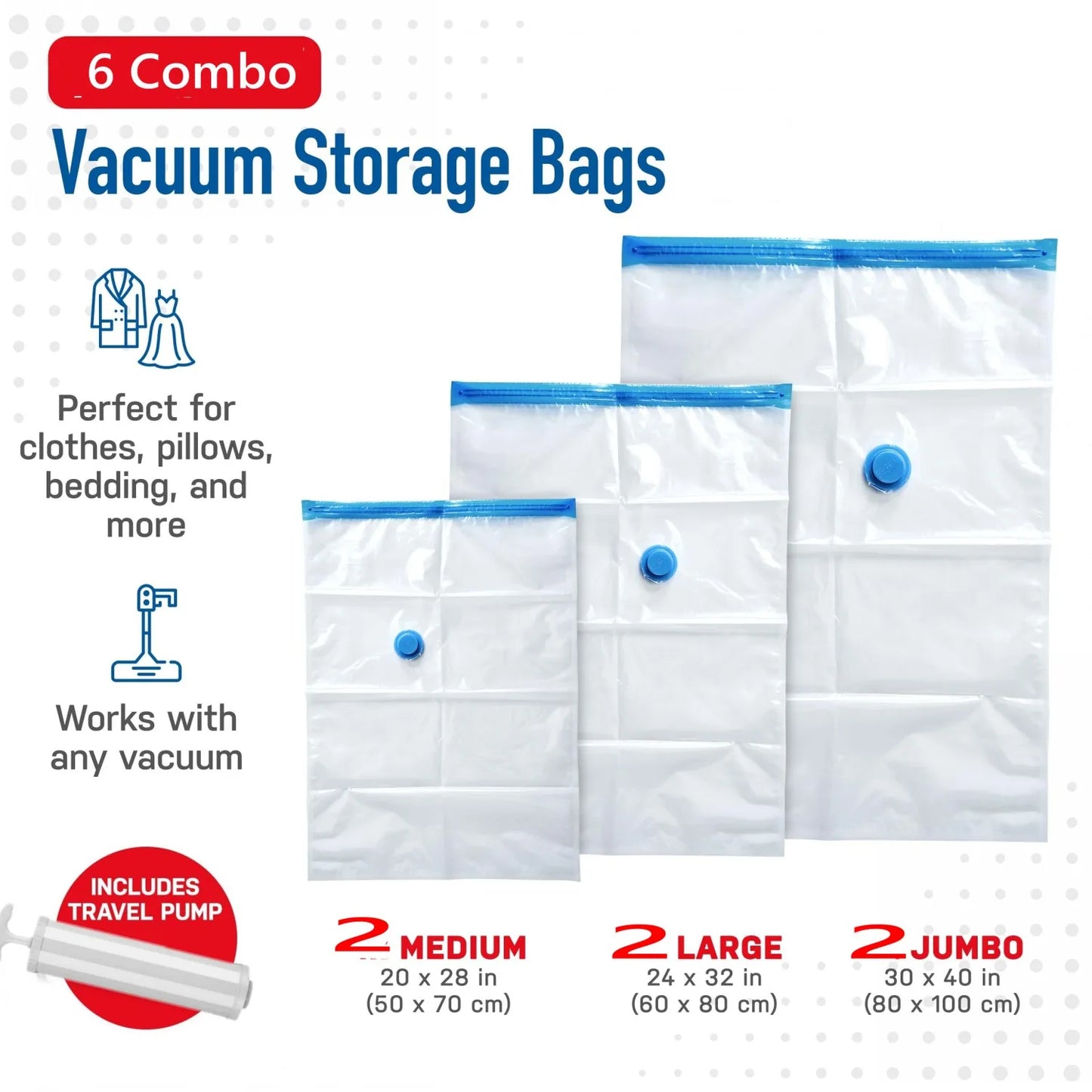 Vacuum Storage Bags, 15-Pack Space Saver Vacuum Storage Bags, Vacuum Seal Bags for Clothing, Clothes, Comforters and Blankets
