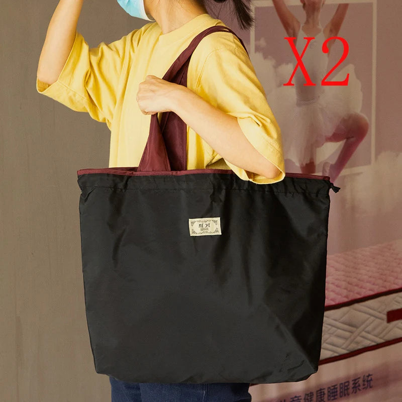 1-Pack Reusable Shopping Bag, Large Capacity Foldable Drawstring Eco-friendly Storage Bag, Casual Shopping Shoulder Bag