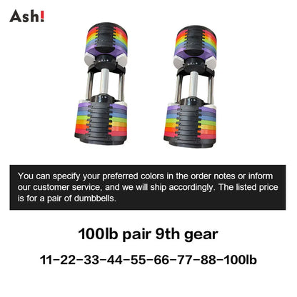 Multi-Color Adjustable Dumbbell Set, 2KG(5LB) or 4KG(9LB) Increment, Up to 50KG(110LB), Fast Adjustable Dumbbells for Home Gym