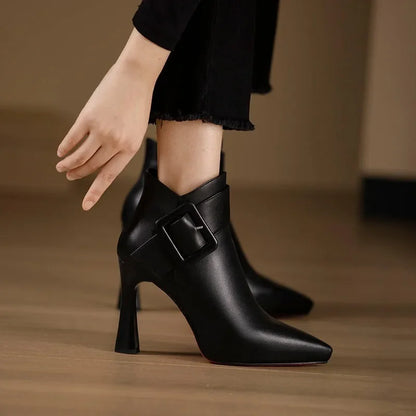 High heeled boots for women 2025 autumn and winter new short boots women's belt buckle sexy boots