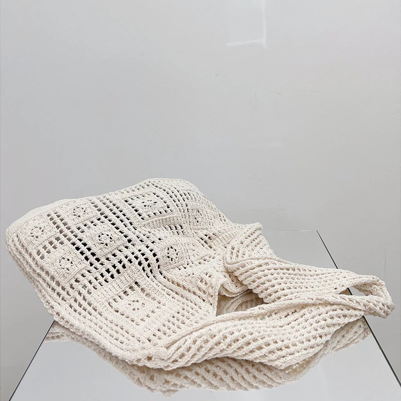 Simple Crochet Tote Bags Fashion Hollow Knitted Women's Bags Casual Female Shoulder Bags Ladies Shopping Top-Handle Bags Handbag