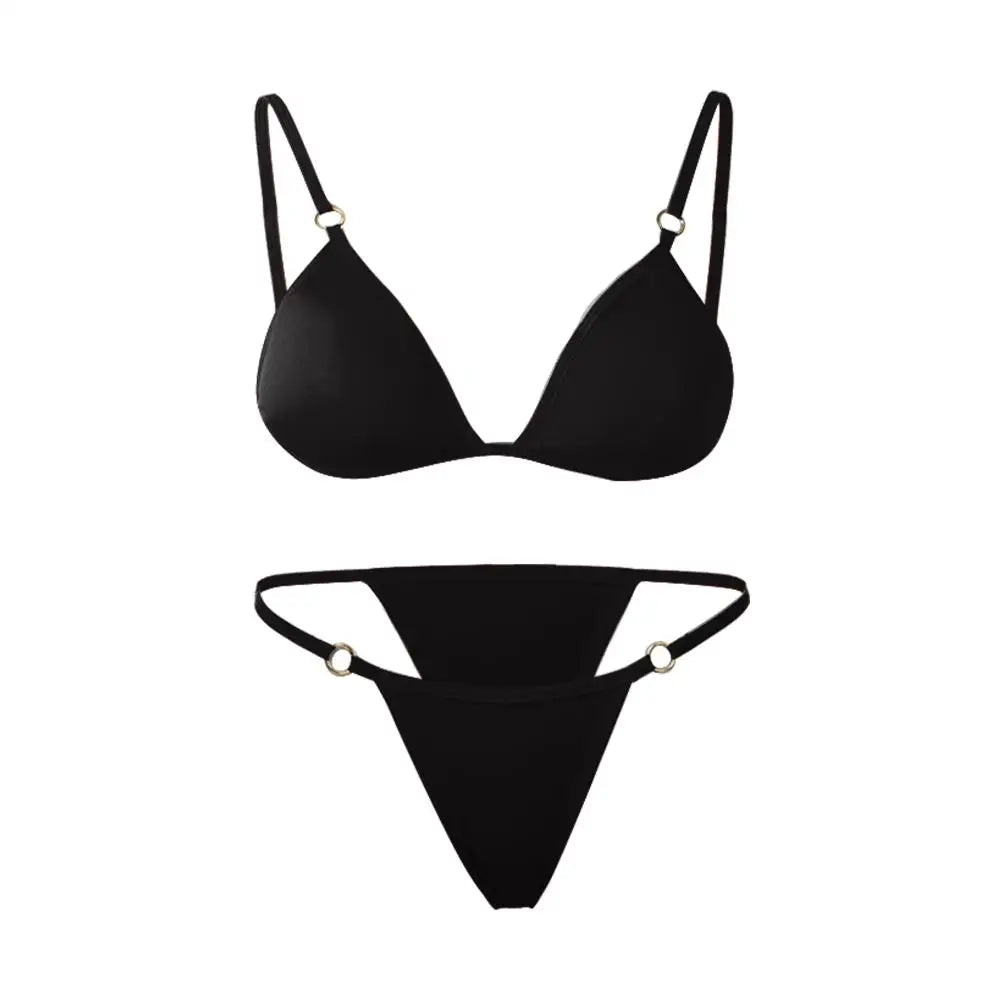 Woman Girl Beach Swimsuit Sexy Low Waist Split Swimwear Solid Color Bikini Set Two Piece Sling Backless Metal Buckle
