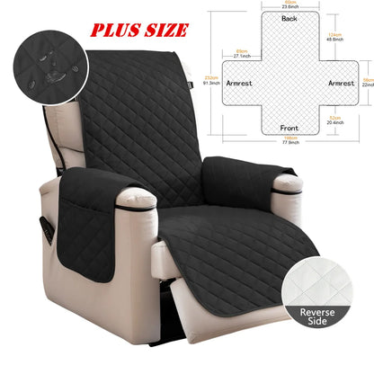 Quilted Recliner Sofa Cover Waterproof Armchairs Slipcovers Dogs Pets Kids Anti-Slip with Side Pockets Elastic Strap Protector