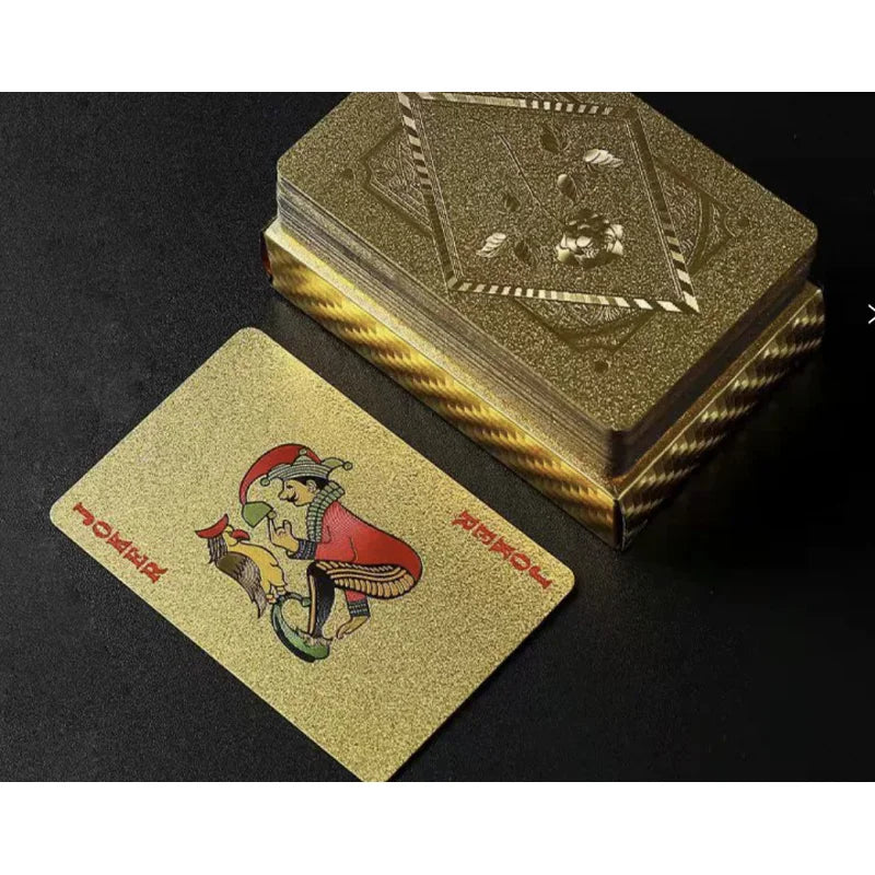 55pcs 24K Gold Foil Playing Cards, Waterproof Durable Golden Plastic Pokers for Magic & Leisure Game