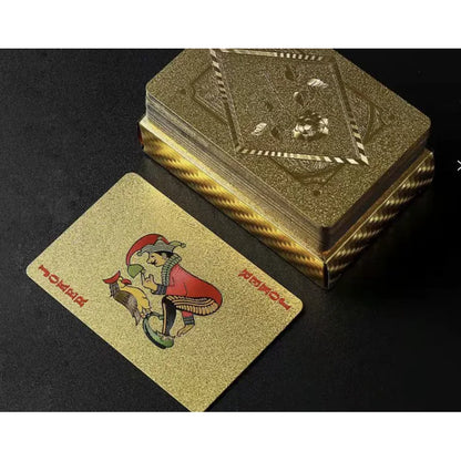 55pcs 24K Gold Foil Playing Cards, Waterproof Durable Golden Plastic Pokers for Magic & Leisure Game