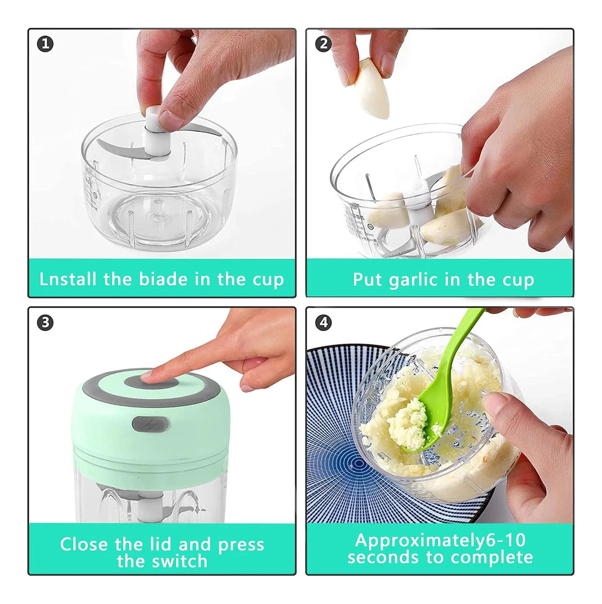 Meat Grinder, Vegetable Chopper, Electric Garlic Chopper, USB Rechargeable Mini Chopper, Small Food Processor, Vegetable Mixer