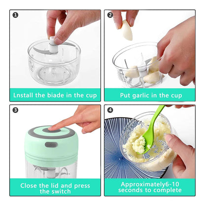 Meat Grinder, Vegetable Chopper, Electric Garlic Chopper, USB Rechargeable Mini Chopper, Small Food Processor, Vegetable Mixer
