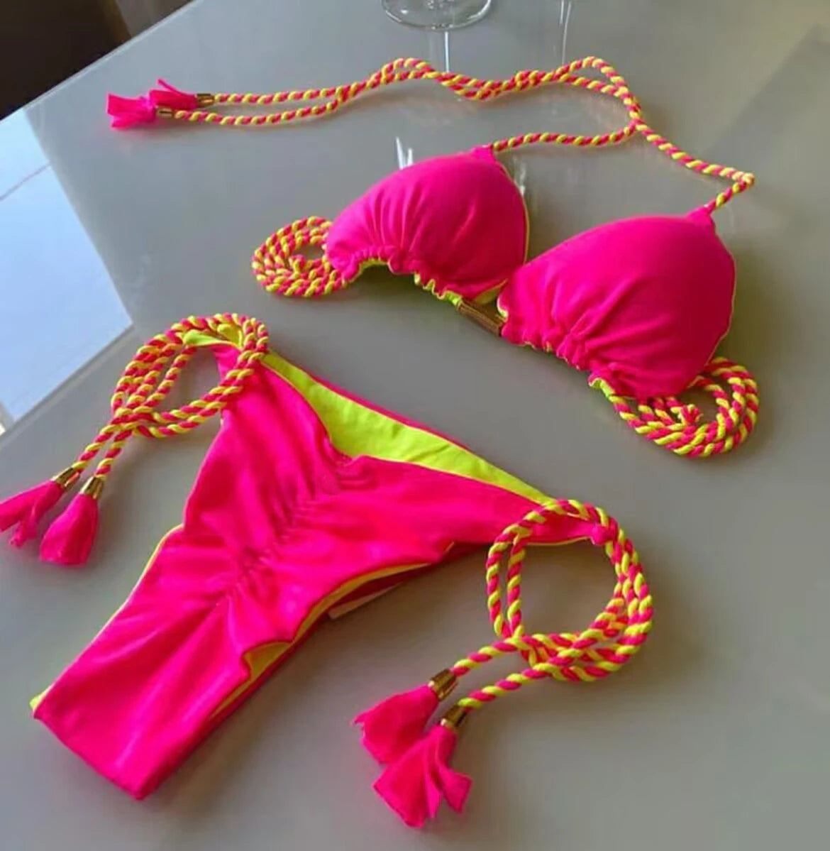 New Women Bikini Backless Rope Triangle Swimsuit Multicolor