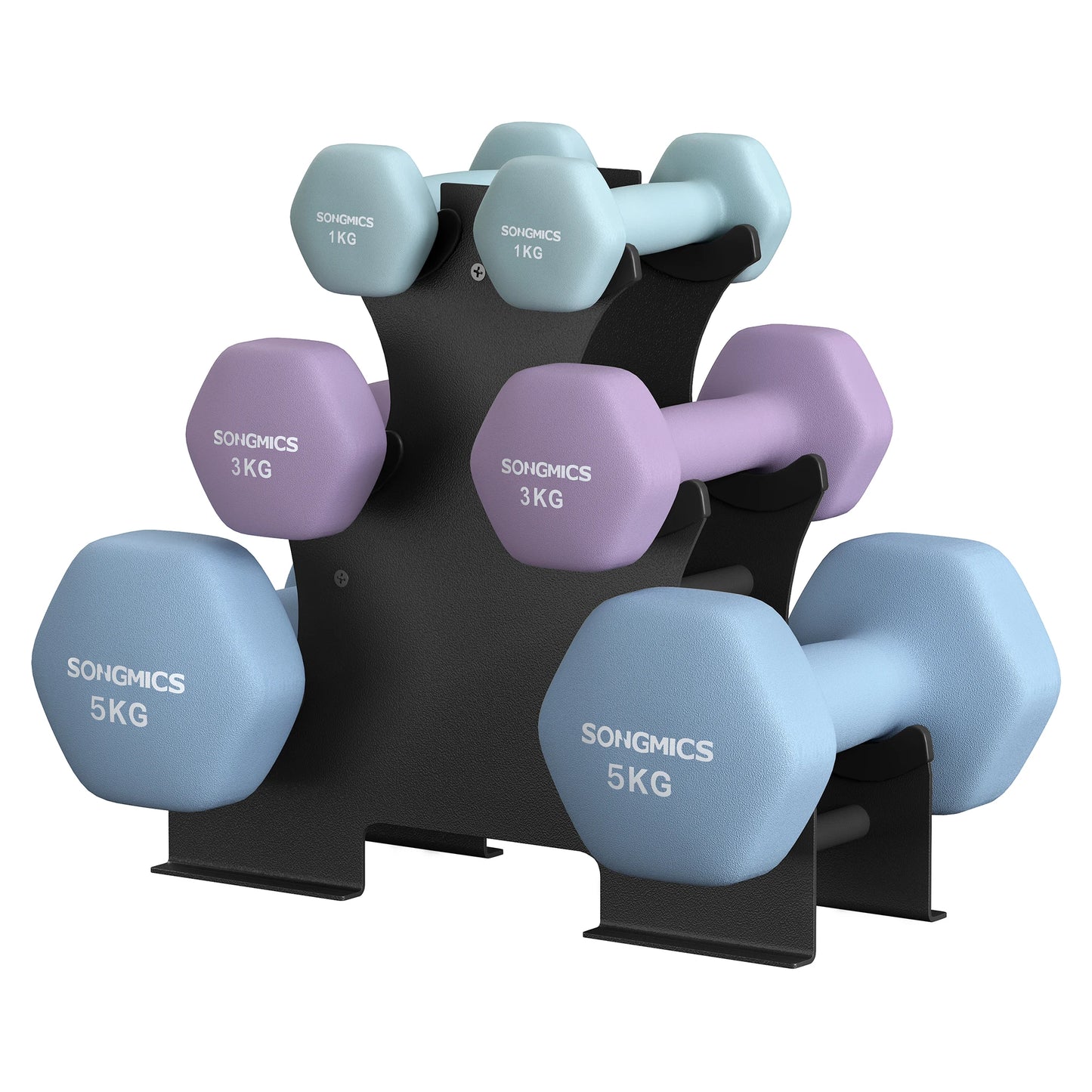 SONGMICS dumbbell set, 2x1kg, 2x3kg, 2x5kg, dumbbells with Dumbbell stand, coating