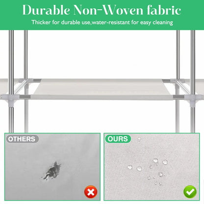 Closet Wardrobe Portable Organizer Storage Rack Clothes Shoe Clothing Shelf Dustproof Non-woven Fabric Quick and Easy to Assembl