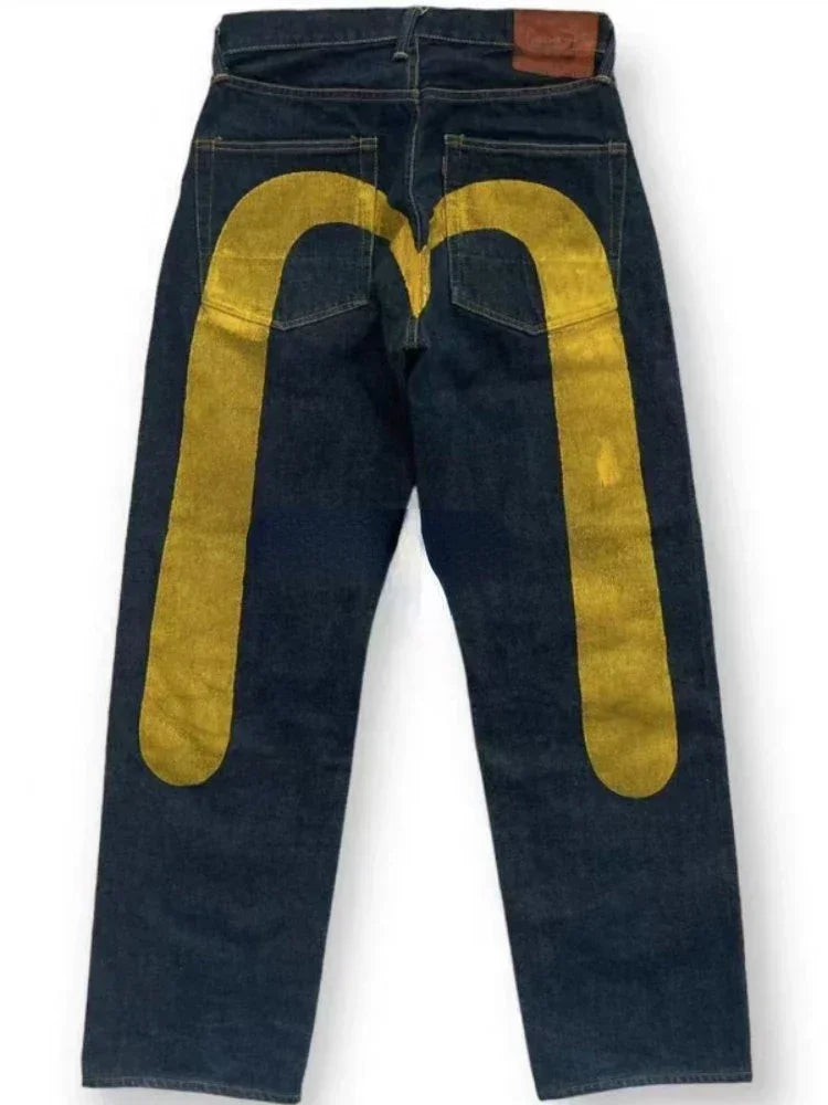 Retro 90s Japanese Style Street Personality Printed Straight DenimTrousers Y2K Rock Gothic Punk Loose Jeans Couple Clothing