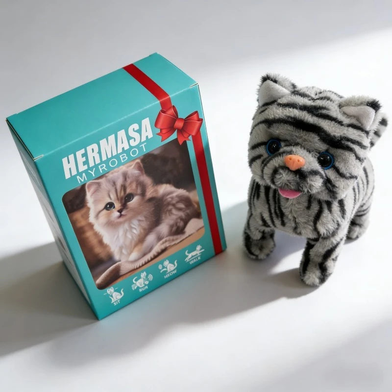 Smart Electric Plush Cat Toy Realistic Walking Purring Stuffed Animal Cute Interactive Pet Doll Kids Birthday for Boys Girls