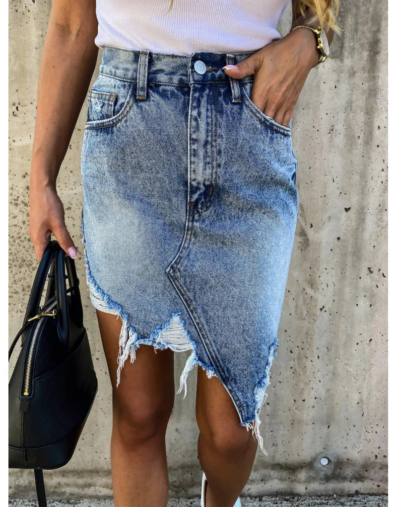 2022 Summer New Ripped Irregular Denim Skirts For Women Fashion Street Hipster Pack Hip Mini Jeans Skirts S-2XL Drop Shipping