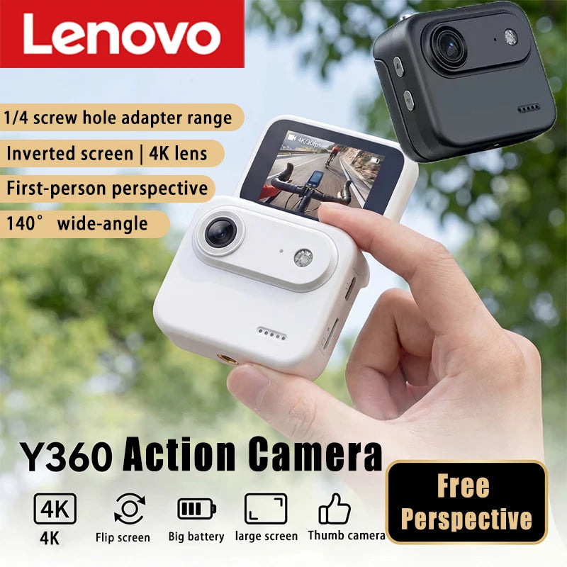 Lenovo Mini Action Camera 4K HD Recording VLOG Flip Screen Recorder Anti Shake 140 ° Wide-angle Lens Cycling Sports Camera