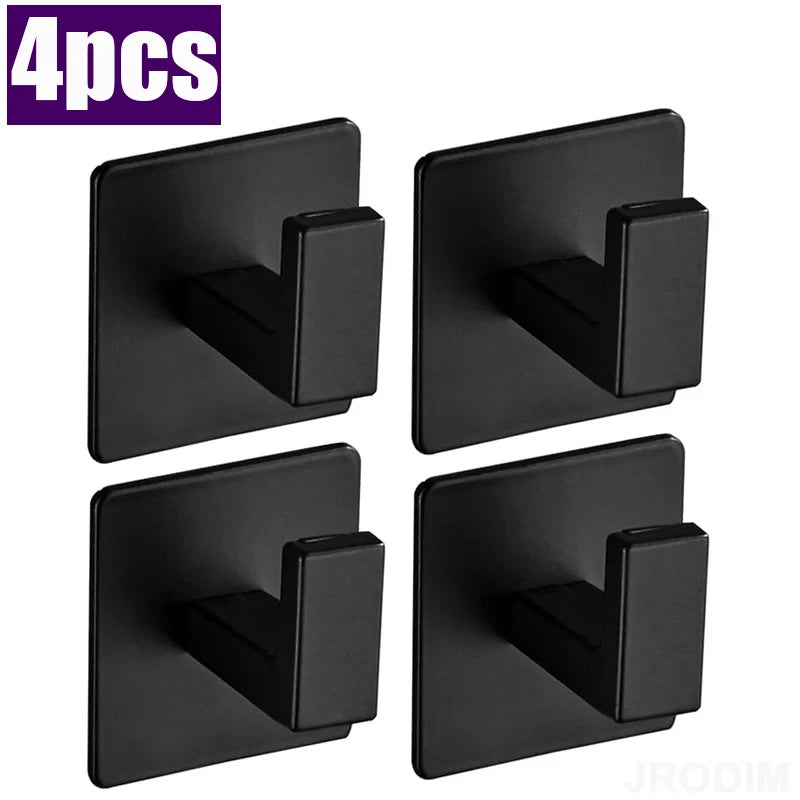 4/1pcs Bathroom Adhesive Wall Black Robe Hooks Towel Hook Coat Holder Keys Clothes Hanger Bathroom Kitchen Hardware Accessories
