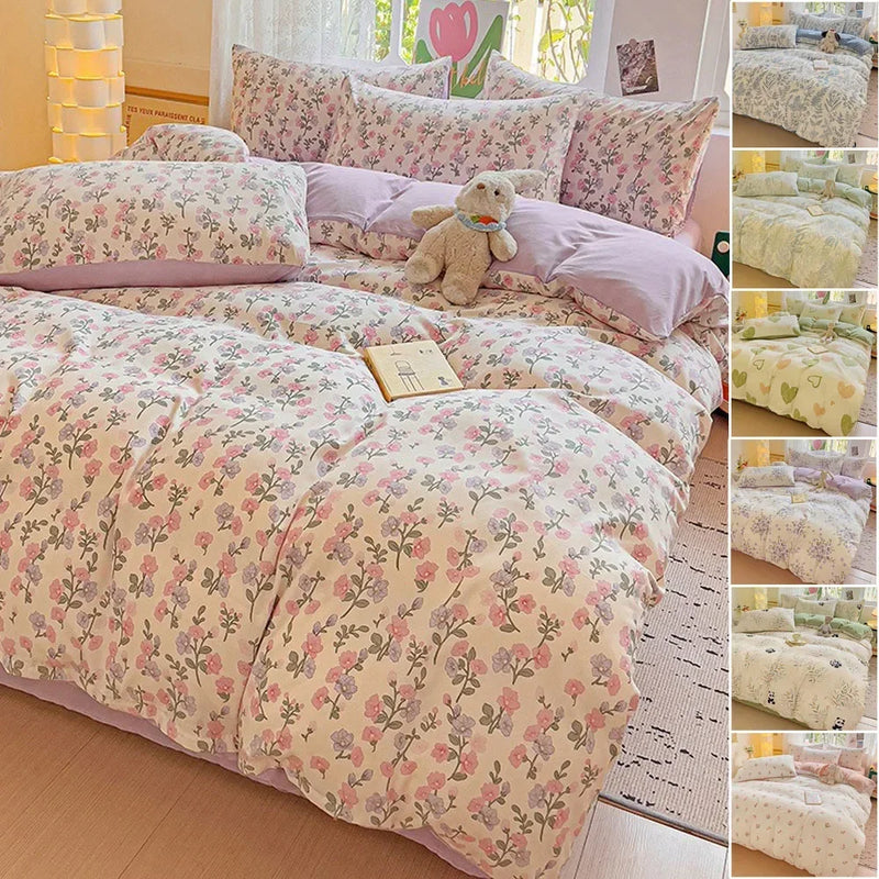4pcs/set Bedding Set Simplicity Style Twin Queen Size Duvet Cover Flat Sheet Pillowcase Kids Adult Comforter Sets Home Textile