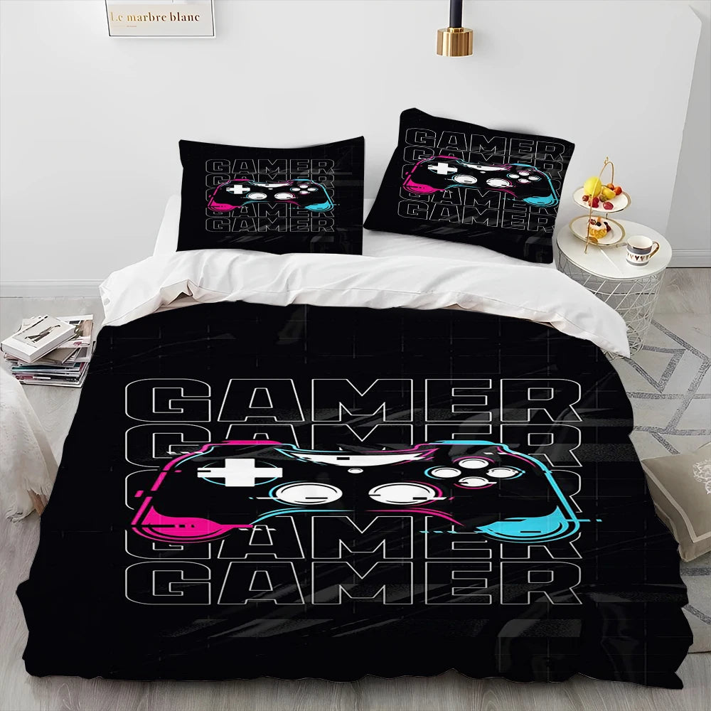 Cartoon Gamer Game Controller Comforter Bedding Set,Duvet Cover Bed Set Quilt Cover Pillowcase,King Queen Size Bedding Set Child