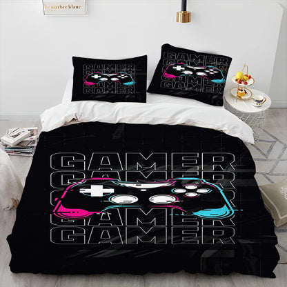 Cartoon Gamer Game Controller Comforter Bedding Set,Duvet Cover Bed Set Quilt Cover Pillowcase,King Queen Size Bedding Set Child