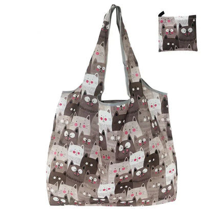 Reusable Shopping Bag Women Cute Fish Cart Flower Print  Nylon Foldable Grocery Bag Creative Eco-Friendly Tote Bag Lightweight