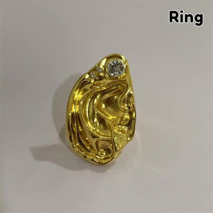 Ear Shaped Earrings Metal Ring Jewelry Irregular Statement Ring Unique Textured For Daily Wear Parties Events Gift