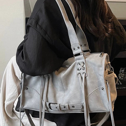 Retro Women's Motorcycle Handbag Brand Tassel Design High-end Shoulder Pillow Bag Trendy Large Capacity Underarm Bag Women's Bag