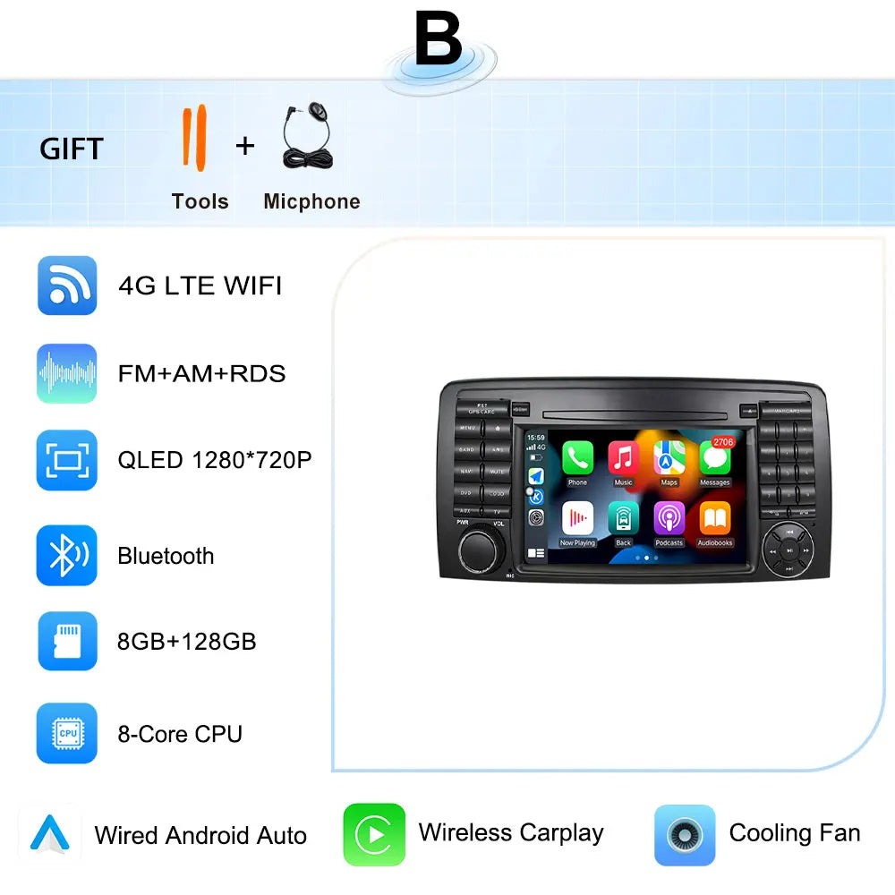 for Mercedes-Benz R-Class R300 R350 R400 2006-2014 GPS Navigation 7" 2.5D Touch Screen Android 16 Wireless CarPlay DSP Stereo