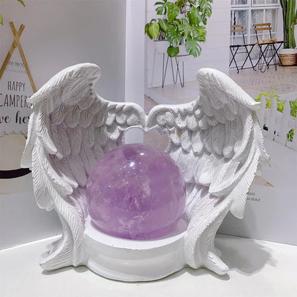 Angel Wings Heart Feather Crystal Ball Base Resin Statue for Home Decor Tabletop Display Stand Home Decor