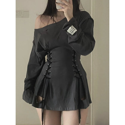 Oversized Woman Dress Slim Waist Bandage Robe Vestido Femme Long Sleeve A-line Off Shoulder Mini Dresses 2025 Vestidos De Mujer