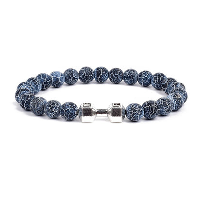 Dumbbells For Men Beads Bracelet Natural Black Volcanic Lava Stone Energy Barbell Fashion Bracelets Bangles Handmade Jewelry