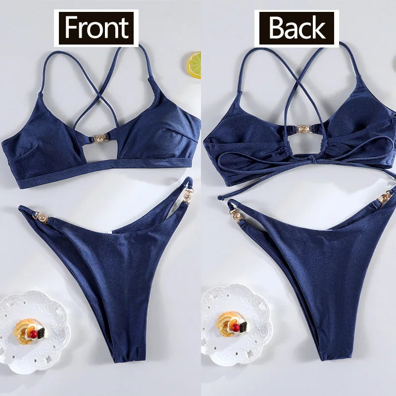 Rinabe Solid Bikini Set Sexy Bikinis Cut Out Swimsuit For Women Low Waist Bathing Suits 2026 Bathsuit Summer Beach Wear