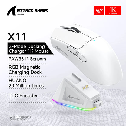 Attack Shark R1/X11 Wireless Gaming Mouse, 18K DPI PAW3311, Tri-Mode Bluetooth/2.4GHz/Wired, Lightweight, Macro Gaming Mouse
