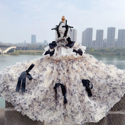 Luxury Pet Dog Clothes Pure Handmade Black Grey Lace Flower Bow Princess Dresses For Small Medium Dog All Reason Puppy Clothing