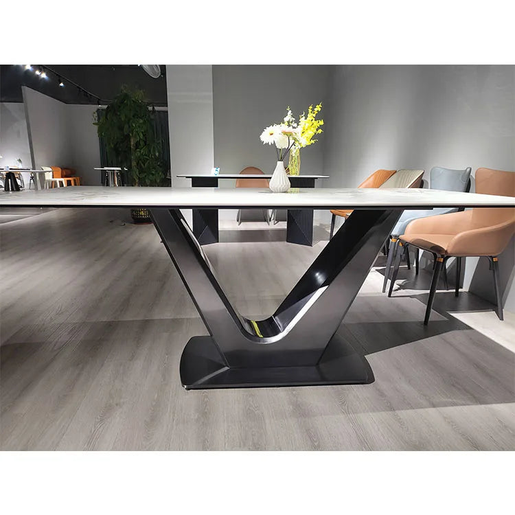 Rectangle Dinning Table 6 Seater Dining Table Set Living Room Furniture Luxury Dining Stainless Steel Slate Top Dining Table