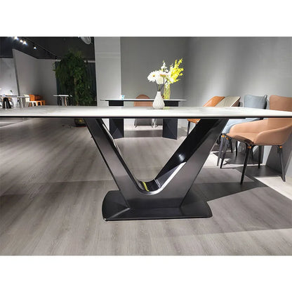 Rectangle Dinning Table 6 Seater Dining Table Set Living Room Furniture Luxury Dining Stainless Steel Slate Top Dining Table