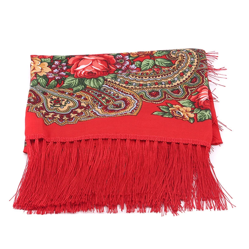 Luxury Brand Printing Oversize Square Blankets Russian Women Wedding Tassel Scarf Retro Style Cotton Handkerchief Autumn Shawl
