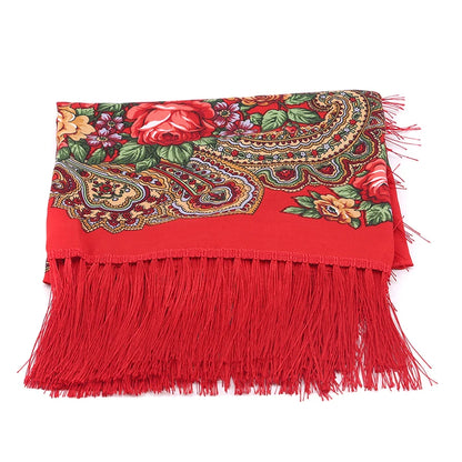Luxury Brand Printing Oversize Square Blankets Russian Women Wedding Tassel Scarf Retro Style Cotton Handkerchief Autumn Shawl
